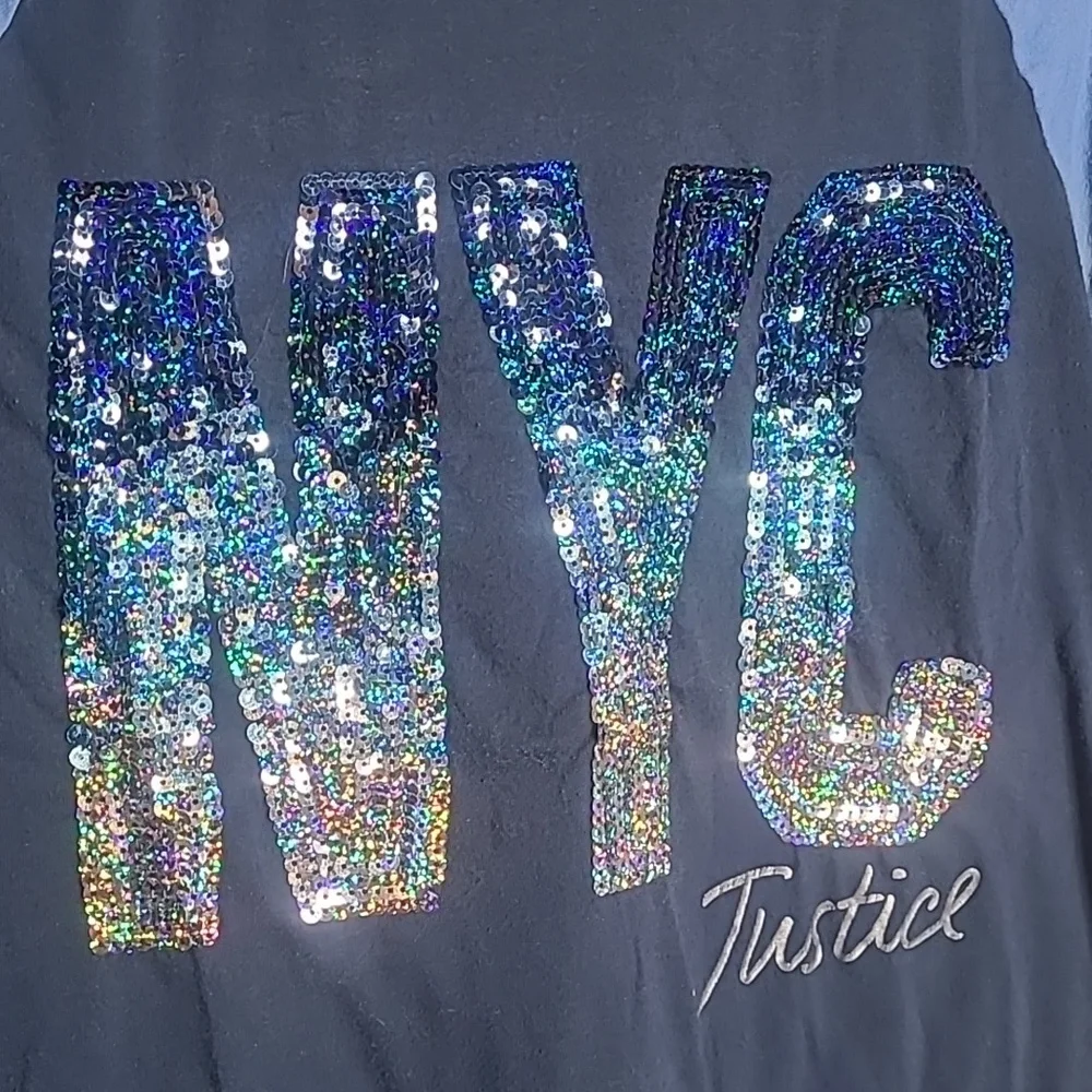 Justice Girls 16 Navy and Light Blue Sparkly Sequin NYC Long Sleeve Tee